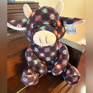 Farm Pals Plush Cow with Heart and Skull Pattern